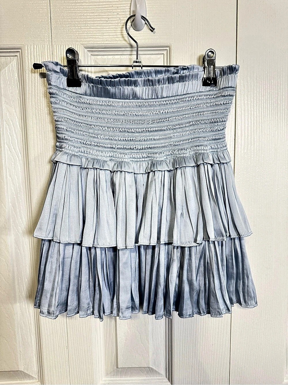 RESET Powder Blue Smocked Tiered Ruffle Mini Skirt S